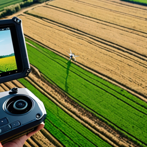 Home 6 **A farmer using a tablet to analyze multispectral imagery of his fields captured by a DJI Mavic 3 Multispectral drone, showcasing precision agriculture and early problem detection. Focus on the farmer's interaction with the technology.**