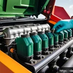 Home 19 농기계 유지보수 방법 - A detailed close-up of a modern agricultural tractor engine compartment being maintained outdoors on...