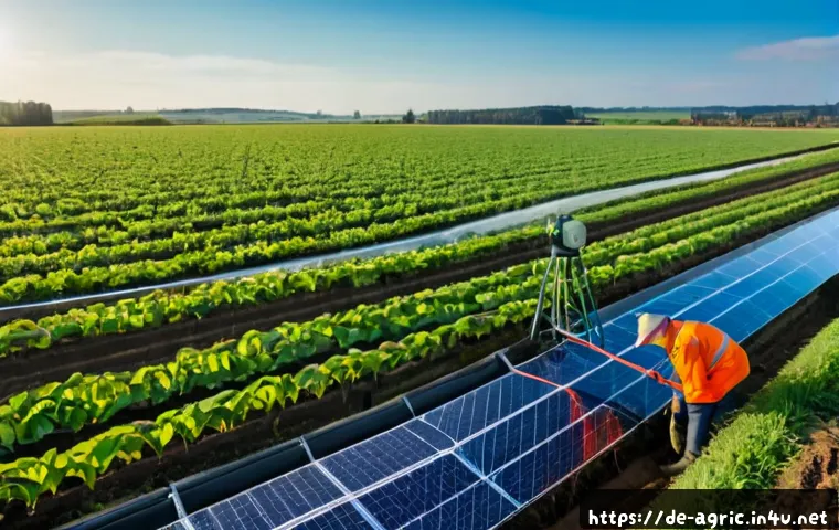 기후 변화와 농업 대책 - Photorealistic wide view of a German family farm adapting to climate change, farmer in practical wor...